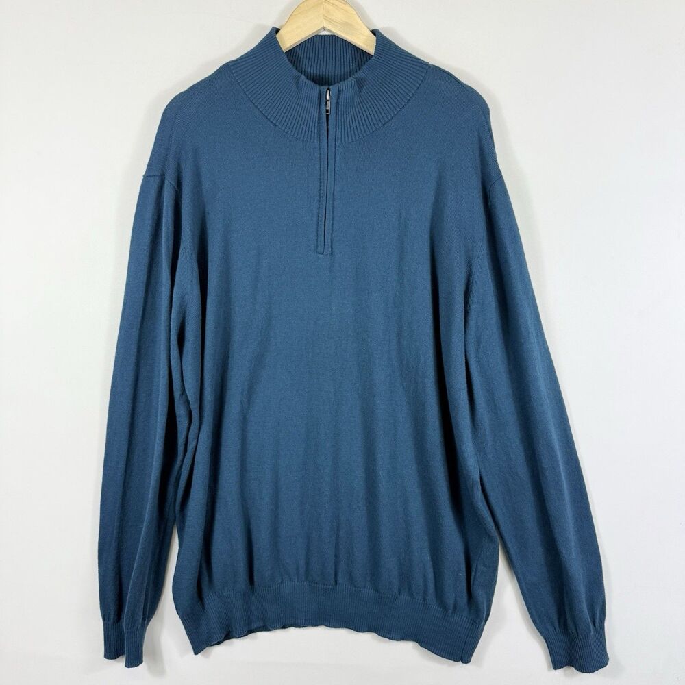 Hawker Rye Quarter‎ Zip Sweater Men XXL Cotton Cashmere Teal Preppy Nautical